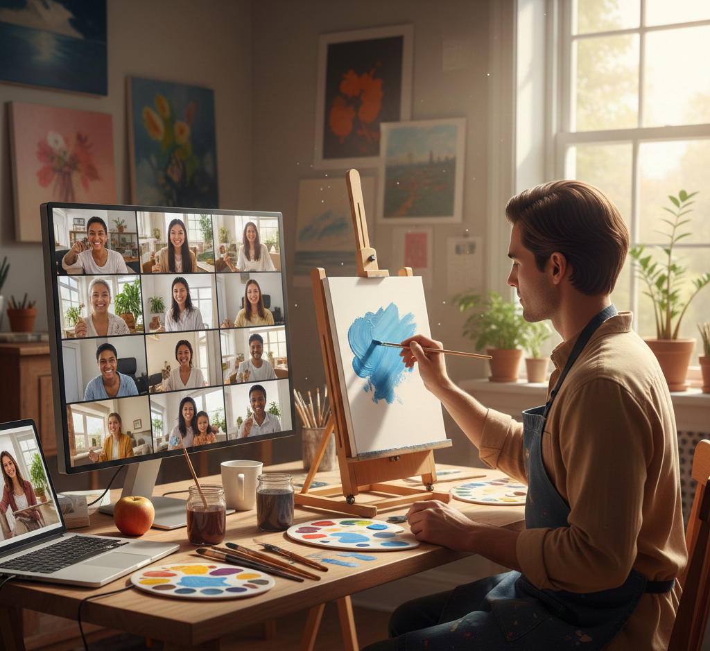 Online painting class in progress